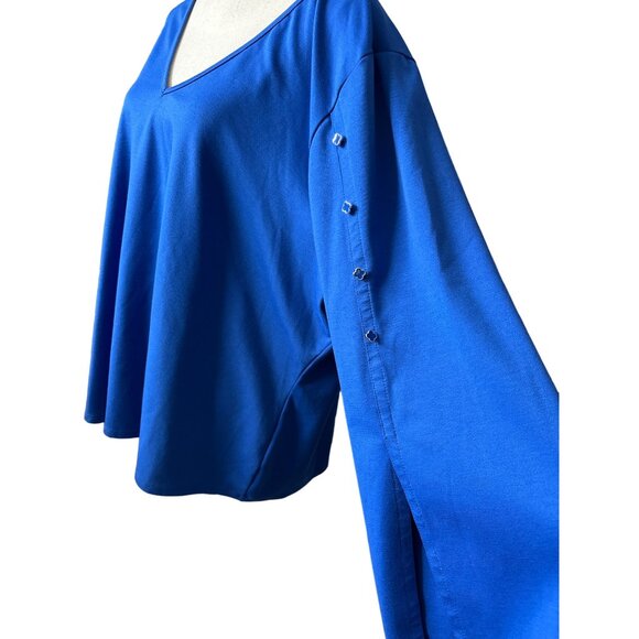 Melissa Paige Blouse Blue Bell Split Charm Sleeves V Neck Pullover 3X - Picture 2 of 7